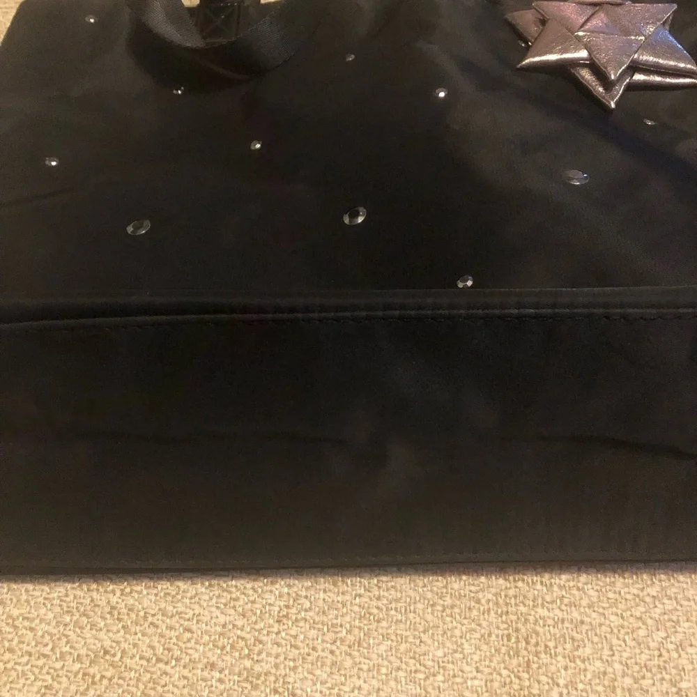 Bath Body Works Black Polyester Tote Purse with Silver Bow and Sparkles